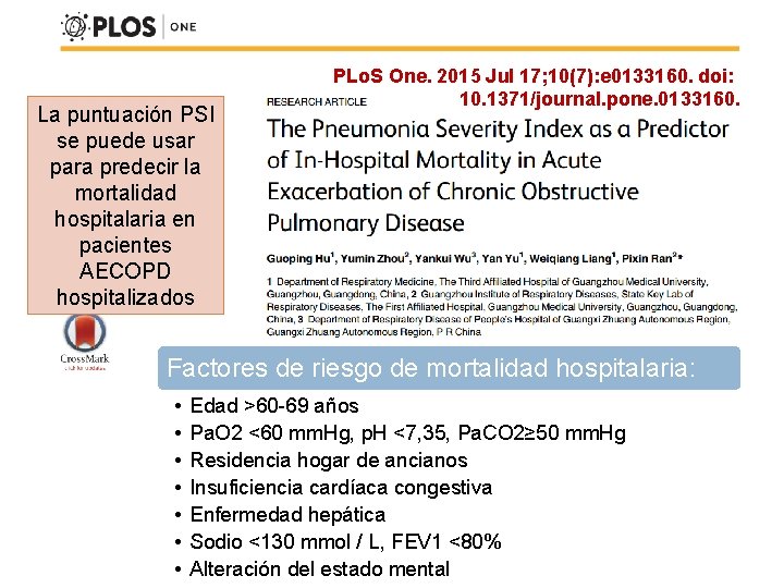 La puntuación PSI se puede usar para predecir la mortalidad hospitalaria en pacientes AECOPD