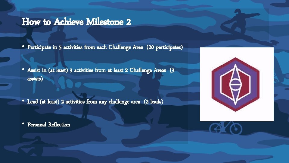 How to Achieve Milestone 2 • Participate in 5 activities from each Challenge Area