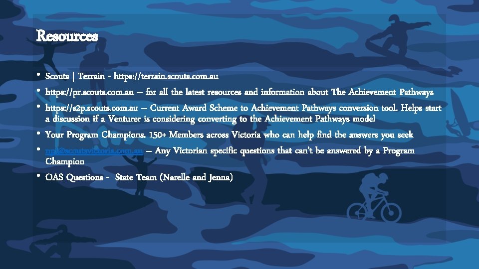 Resources • Scouts | Terrain - https: //terrain. scouts. com. au • https: //pr.