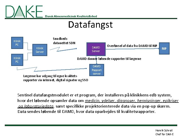 Datafangst Klinik PC Sundhedsdatanettet SDN DAMD Server Klinik Server Overførsel af data fra DAMD