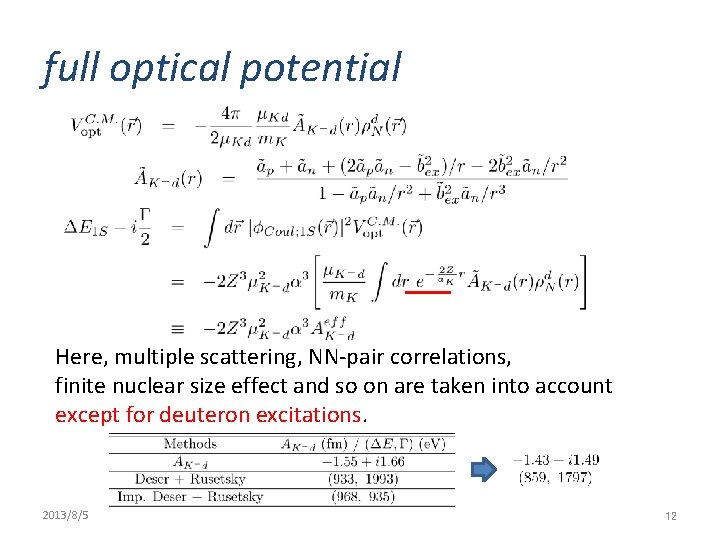 full optical potential Here, multiple scattering, NN-pair correlations, finite nuclear size effect and so