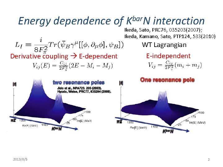Energy dependence of Kbar. N interaction Ikeda, Sato, PRC 76, 035203(2007); Ikeda, Kamano, Sato,