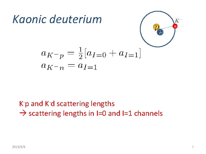 Kaonic deuterium K-p and K-d scattering lengths in I=0 and I=1 channels 2013/8/5 7