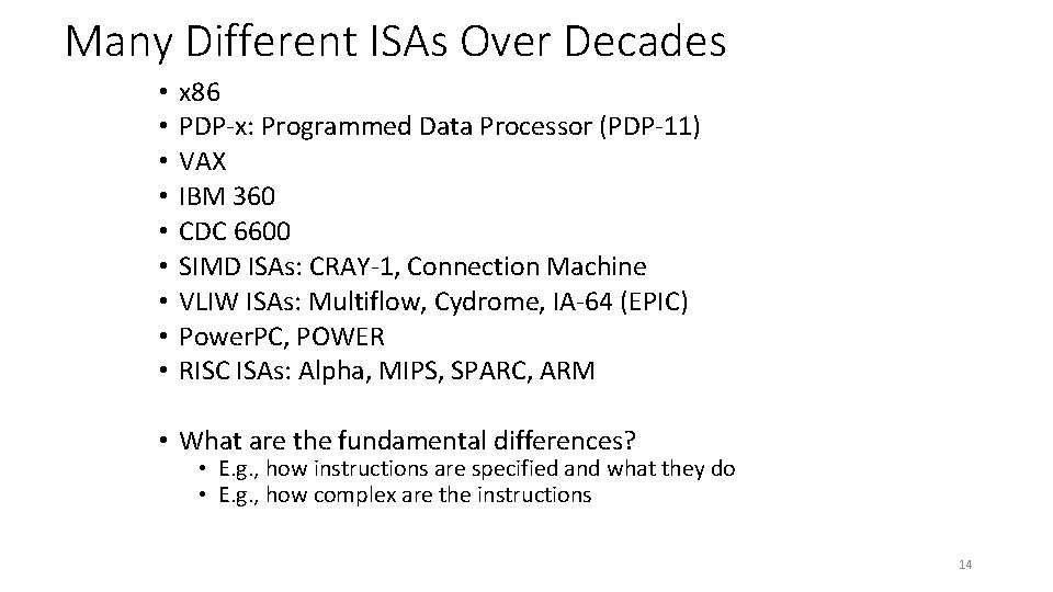 Many Different ISAs Over Decades • • • x 86 PDP-x: Programmed Data Processor