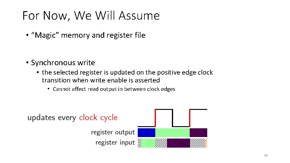 For Now, We Will Assume • “Magic” memory and register file • Synchronous write