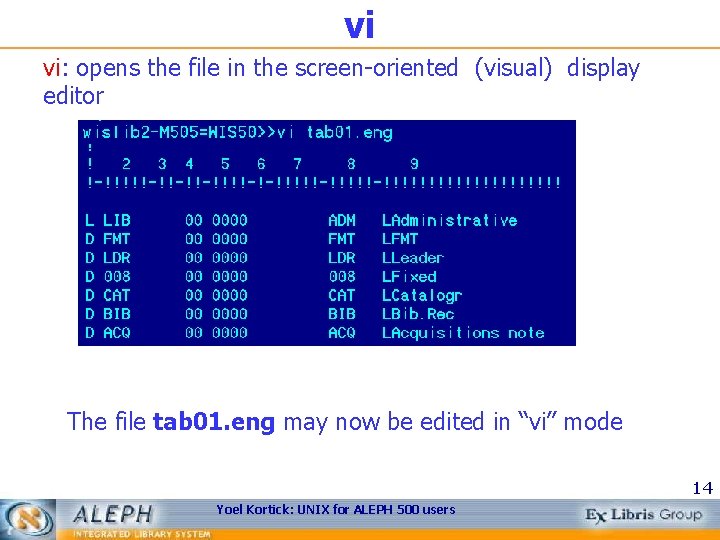 vi vi: opens the file in the screen-oriented (visual) display editor The file tab