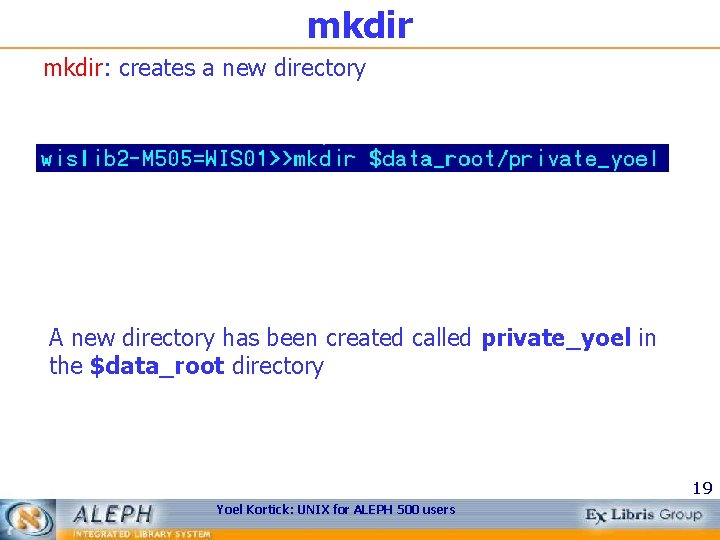 mkdir: creates a new directory A new directory has been created called private_yoel in