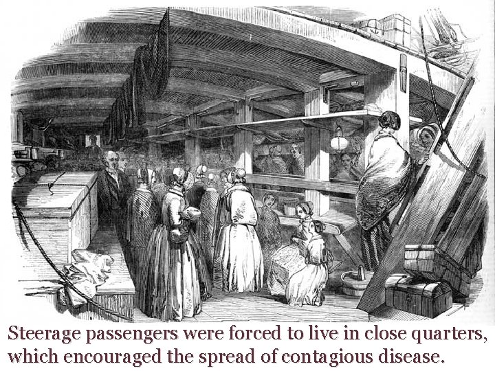 Steerage passengers were forced to live in close quarters, which encouraged the spread of