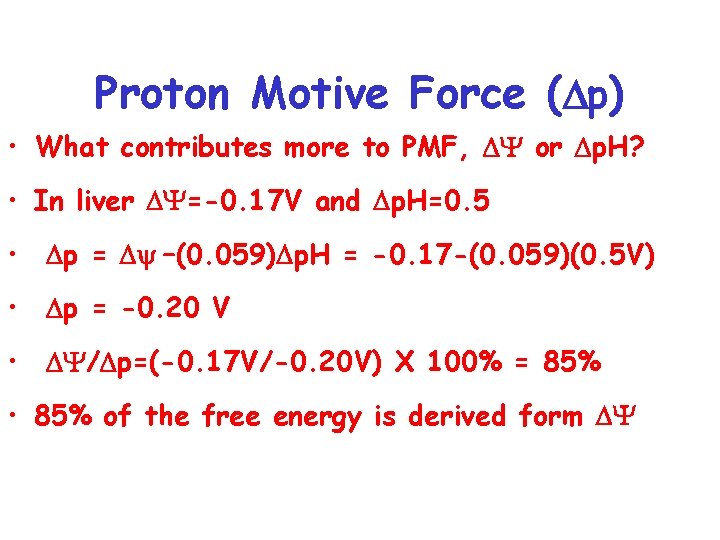 Proton Motive Force ( p) • What contributes more to PMF, Y or p.