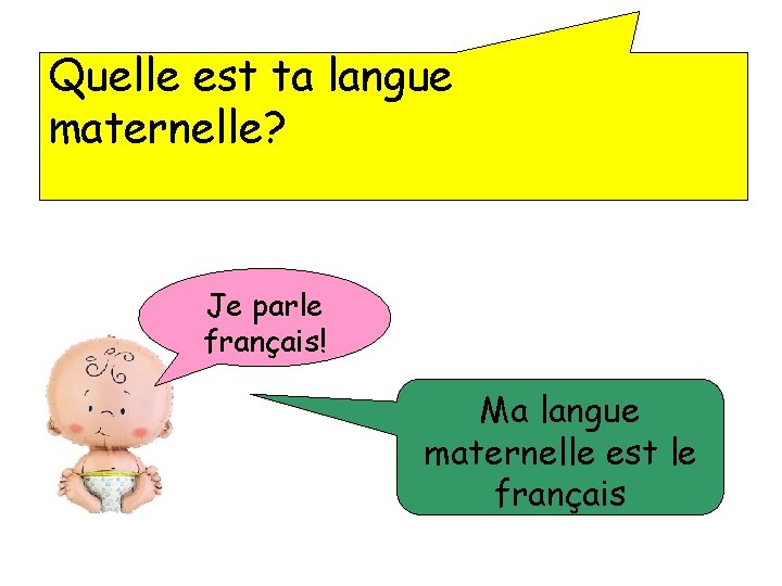 Quelle est ta langue maternelle? Je parle français! Ma langue maternelle est le français Quelle est ta langue maternelle? Je parle français! Ma langue maternelle est le français
