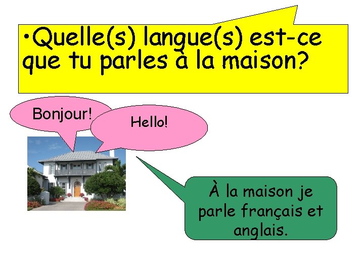 • Quelle(s) langue(s) est-ce que tu parles à la maison? Bonjour! Hello! À • Quelle(s) langue(s) est-ce que tu parles à la maison? Bonjour! Hello! À