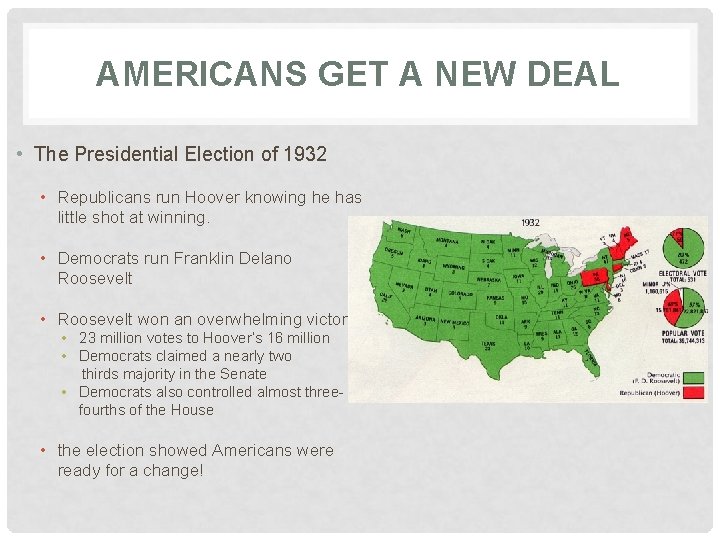 AMERICANS GET A NEW DEAL • The Presidential Election of 1932 • Republicans run