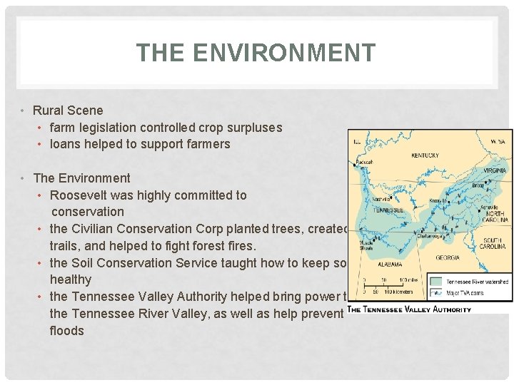THE ENVIRONMENT • Rural Scene • farm legislation controlled crop surpluses • loans helped