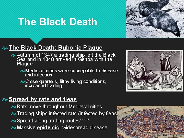 The Black Death The Black Death: Bubonic Plague Autumn of 1347 a trading ship