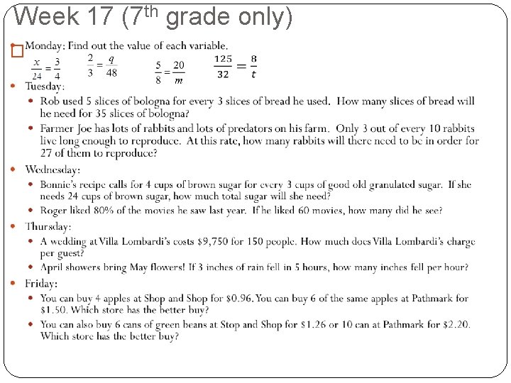 Week 17 (7 th grade only) � 