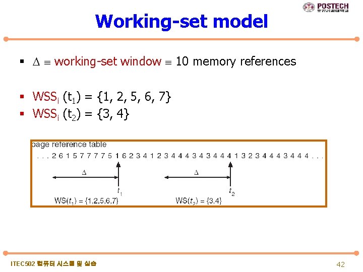 Working-set model § working-set window 10 memory references § WSSi (t 1) = {1,
