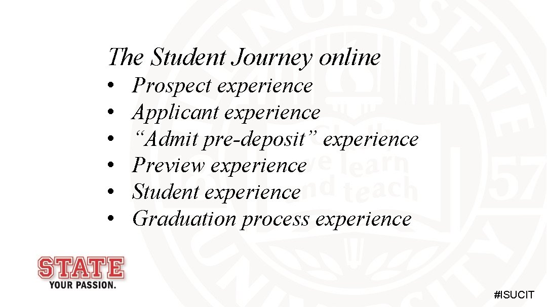 The Student Journey online • • • Prospect experience Applicant experience “Admit pre-deposit” experience