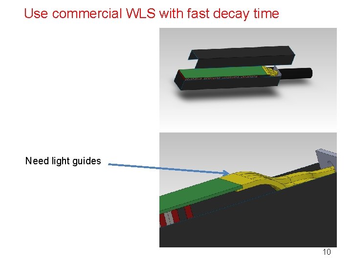 Use commercial WLS with fast decay time Need light guides 10 