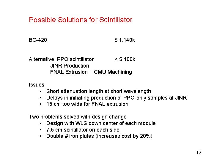 Possible Solutions for Scintillator BC-420 $ 1, 140 k Alternative PPO scintillator < $