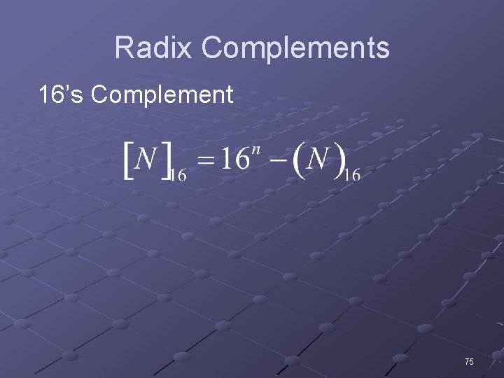 Radix Complements 16’s Complement 75 