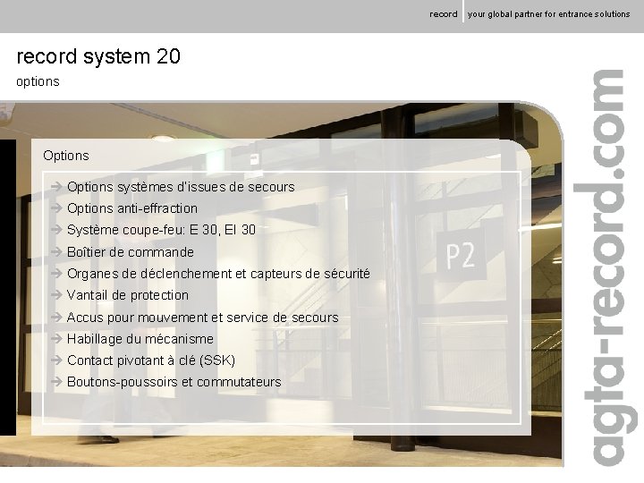 record system 20 options Options è Options systèmes d’issues de secours è Options anti-effraction
