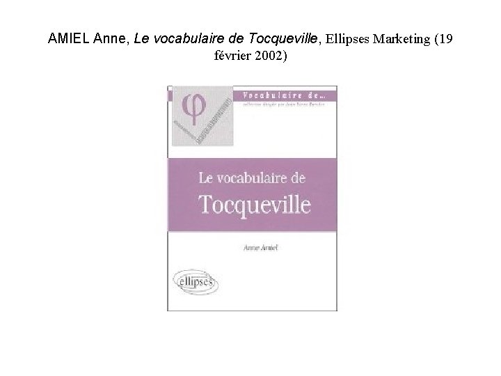 AMIEL Anne, Le vocabulaire de Tocqueville, Ellipses Marketing (19 février 2002) 