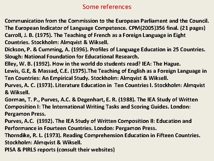 Some references Communication from the Commission to the European Parliament and the Council. The