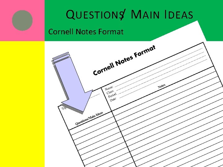 Q UESTIONS/ M AIN I DEAS Cornell Notes Format 