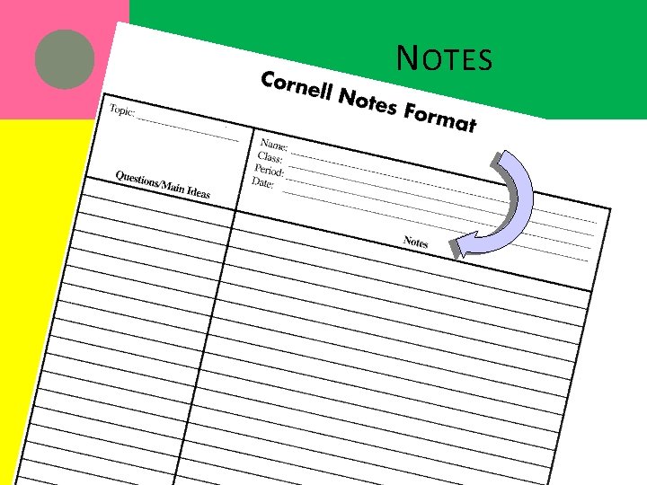 Cornell Notes Format. N OTES 