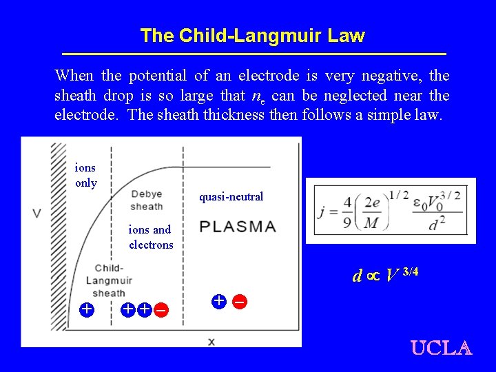 The Child-Langmuir Law When the potential of an electrode is very negative, the sheath