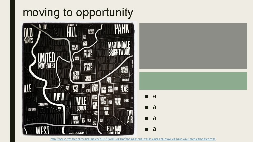 moving to opportunity ■ a ■ a http: //www. nytimes. com/interactive/2015/05/03/upshot/the-best-and-worst-places-to-grow-up-how-your-area-compares. html 