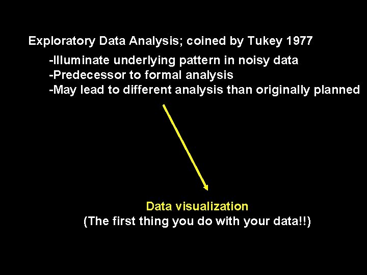 Exploratory Data Analysis; coined by Tukey 1977 -Illuminate underlying pattern in noisy data -Predecessor