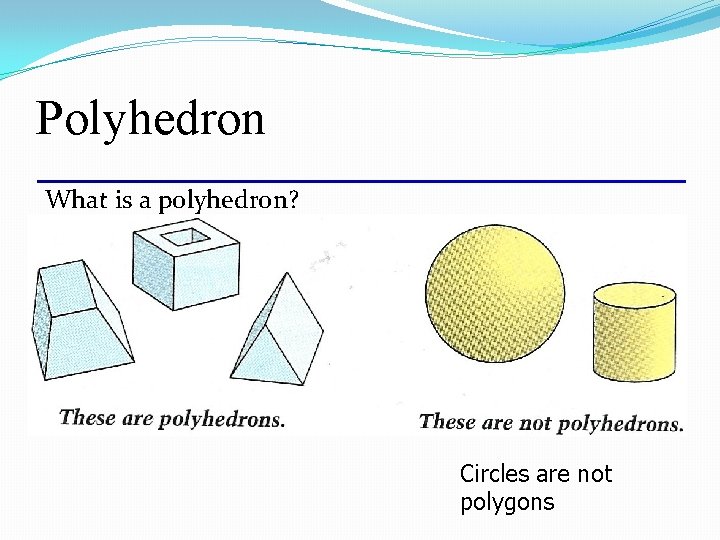 Polyhedron What is a polyhedron? Circles are not polygons 