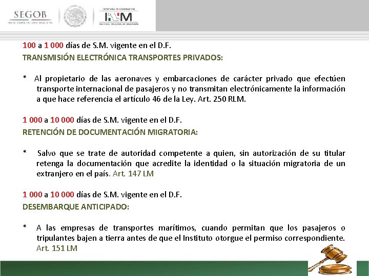 100 a 1 000 días de S. M. vigente en el D. F. TRANSMISIÓN