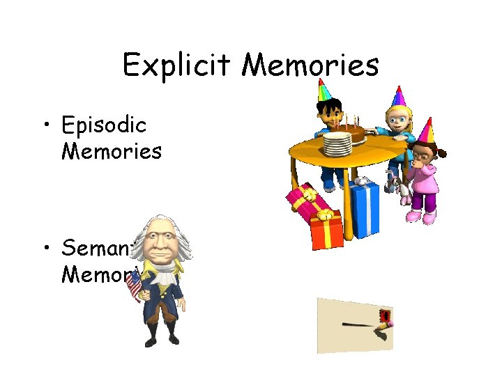 Explicit Memories • Episodic Memories • Semantic Memories 