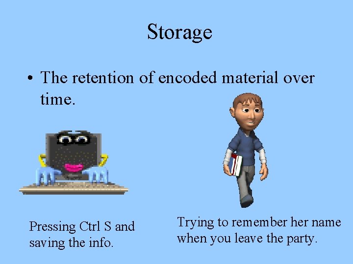 Storage • The retention of encoded material over time. Pressing Ctrl S and saving