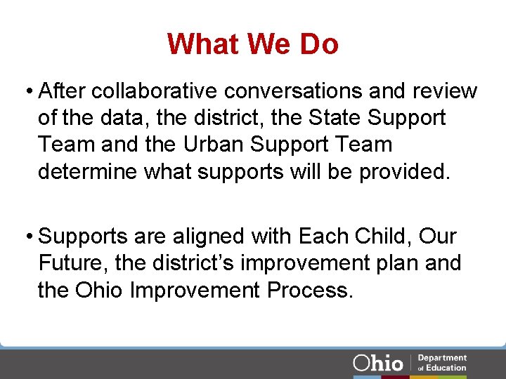 What We Do • After collaborative conversations and review of the data, the district, What We Do • After collaborative conversations and review of the data, the district,