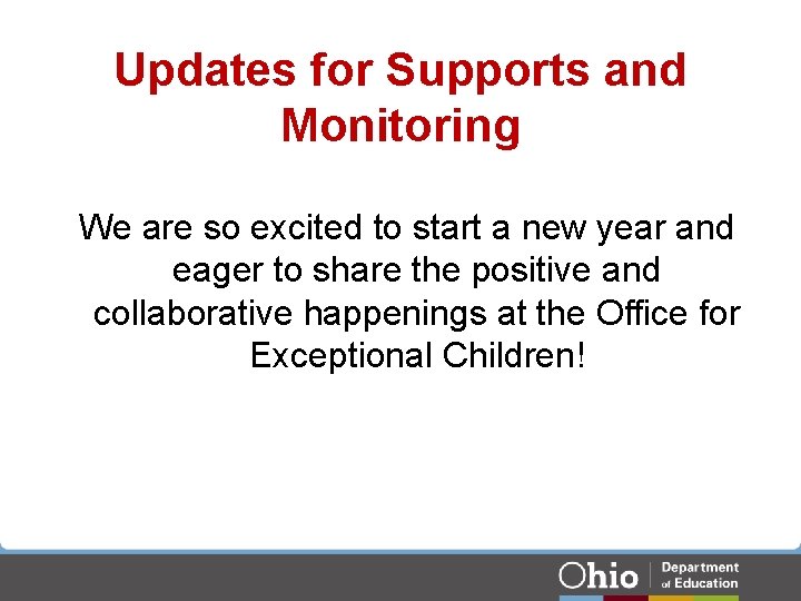 Updates for Supports and Monitoring We are so excited to start a new year Updates for Supports and Monitoring We are so excited to start a new year