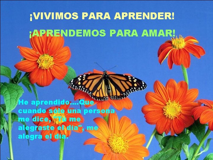 ¡VIVIMOS PARA APRENDER! ¡APRENDEMOS PARA AMAR! He aprendido. . Que cuando sólo una persona