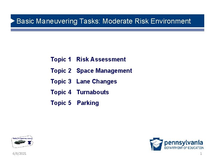 Basic Maneuvering Tasks: Moderate Risk Environment Topic 1 Risk Assessment Topic 2 Space Management