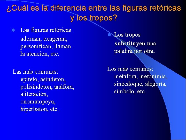 ¿Cuál es la diferencia entre las figuras retóricas y los tropos? l Las figuras
