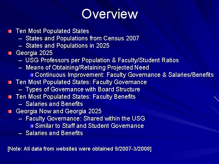 Overview Ten Most Populated States – States and Populations from Census 2007 – States
