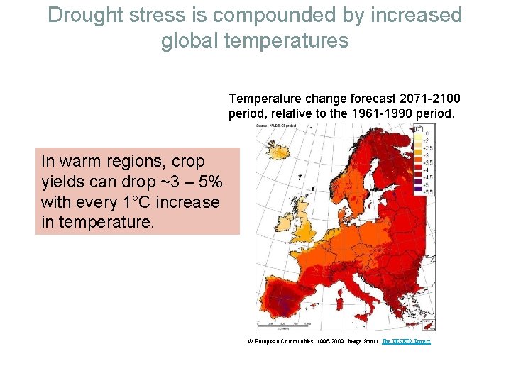 Drought stress is compounded by increased global temperatures Temperature change forecast 2071 -2100 period,