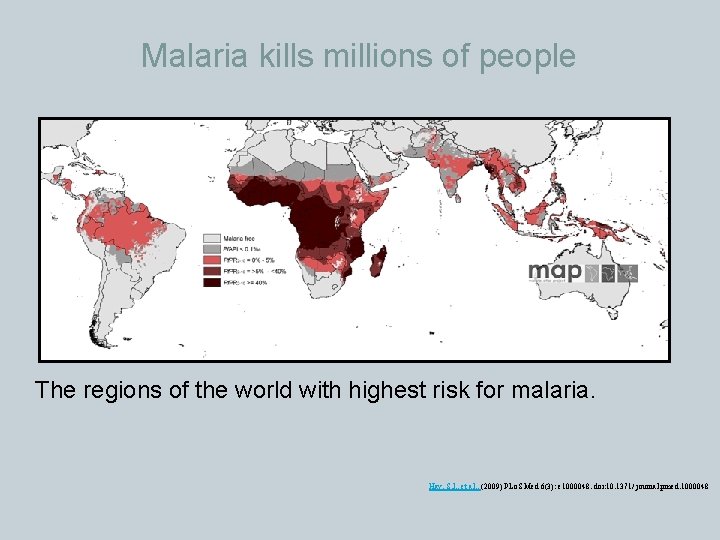 Malaria kills millions of people The regions of the world with highest risk for