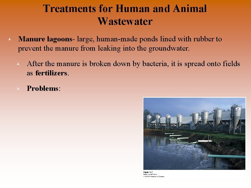 Treatments for Human and Animal Wastewater © Manure lagoons- large, human-made ponds lined with