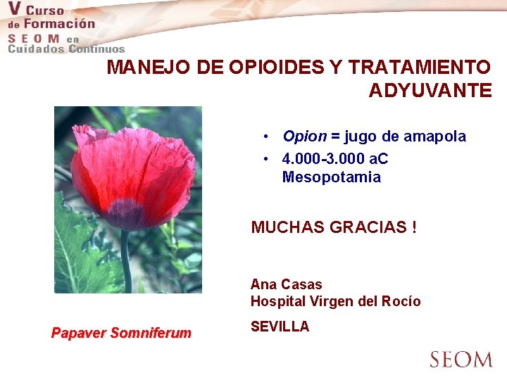 MANEJO DE OPIOIDES Y TRATAMIENTO ADYUVANTE • Opion = jugo de amapola • 4.