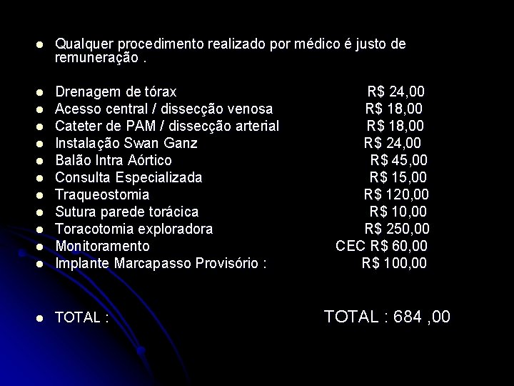 l Qualquer procedimento realizado por médico é justo de remuneração. l l Drenagem de