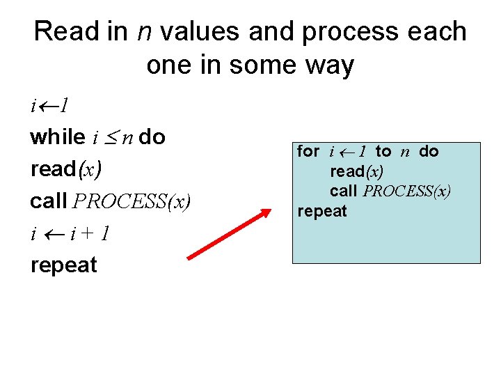 Read in n values and process each one in some way i 1 while