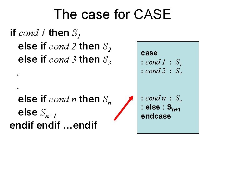 The case for CASE if cond 1 then S 1 else if cond 2