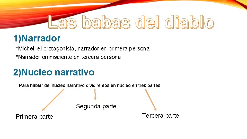 Las babas del diablo 1)Narrador *Michel, el protagonista, narrador en primera persona *Narrador omnisciente Las babas del diablo 1)Narrador *Michel, el protagonista, narrador en primera persona *Narrador omnisciente